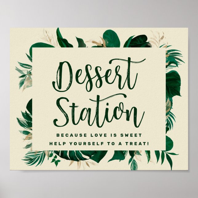 Tropical Green Leaves Dessert Station Wedding Sign (Front)