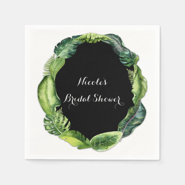 Tropical Green Leaves Elegant Chic Summer Wedding Napkins (Front)