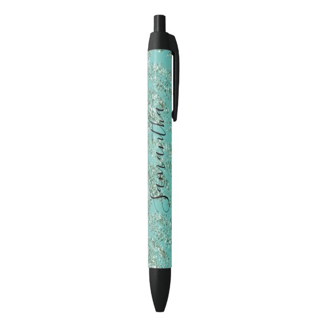 Tropical Green Leaves Glitter Personalized  Pen (Bottom (Vertical))
