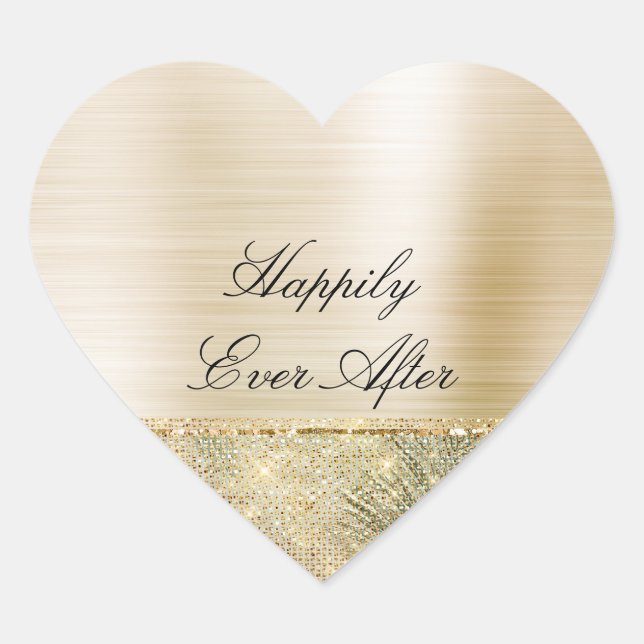 Tropical Green Leaves Gold Sparkle Heart Sticker (Front)