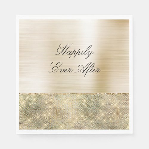 Tropical Green Leaves Gold Sparkle Napkins