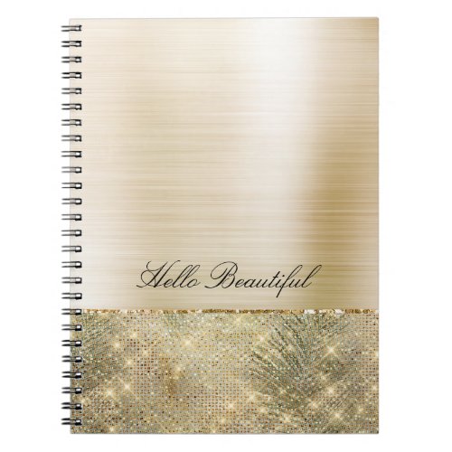 Tropical Green Leaves Gold Sparkle Notebook