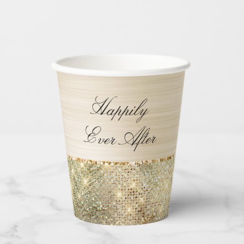 Tropical Green Leaves Gold Sparkle Paper Cups