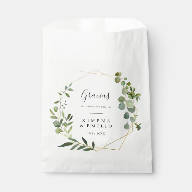 Tropical Green Leaves Gracias Thank You Wedding Favor Bag (Front)