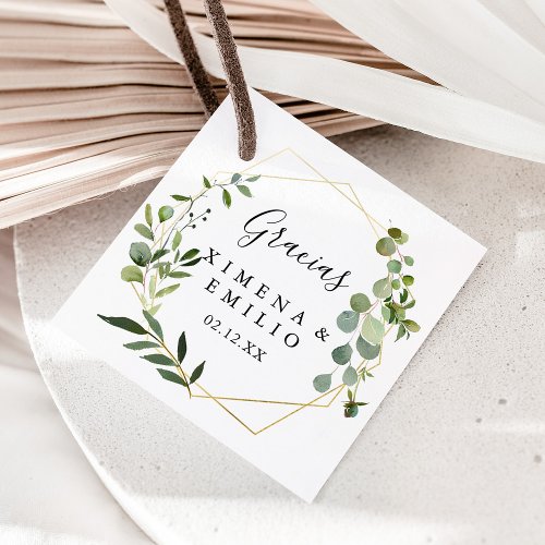 Tropical Green Leaves Gracias Wedding Favor Tags