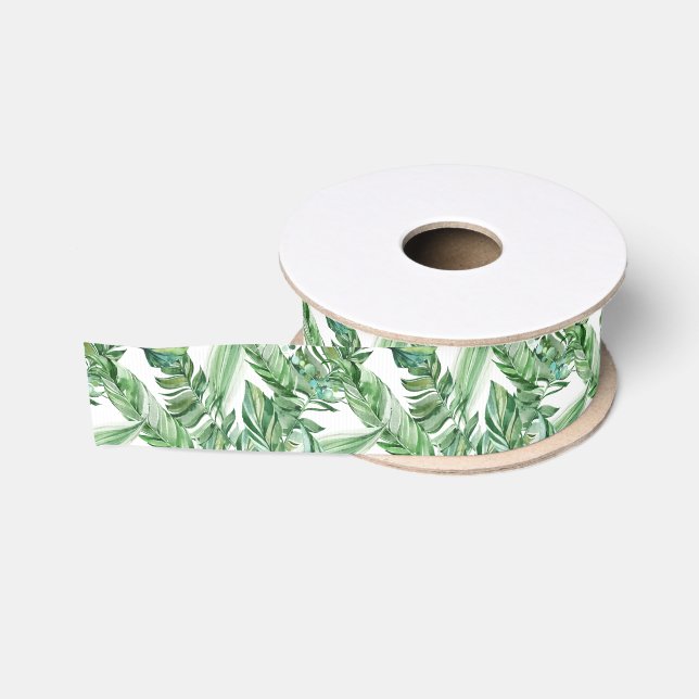 Tropical Green Leaves   Grosgrain Ribbon (Spool)