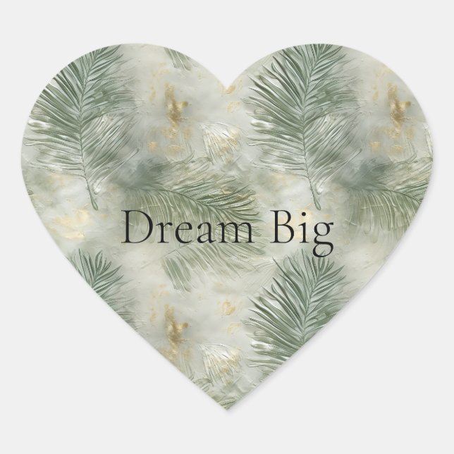 Tropical Green Leaves Heart Sticker (Front)
