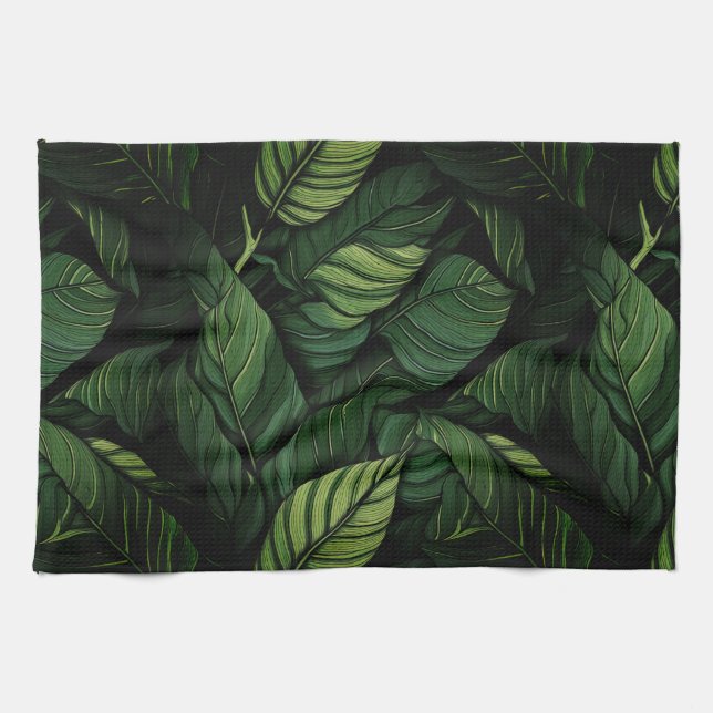 Tropical Green Leaves  Housewarming Gift Kitchen Towel (Horizontal)