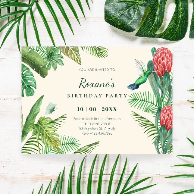 Tropical green leaves jungle birthday invitation (Creator Uploaded)