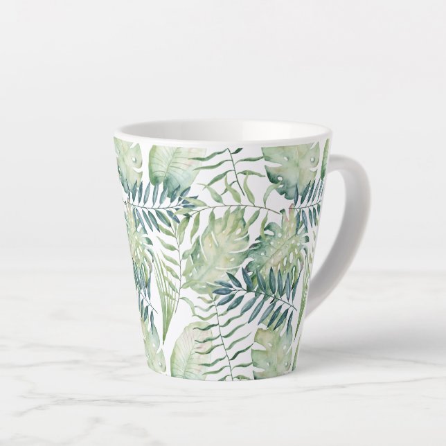 Tropical Green Leaves Latte Mug (Right Angle)