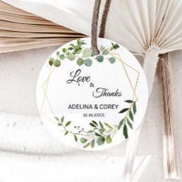 Tropical Green Leaves Love &amp; Thanks Wedding Classic Round Sticker
