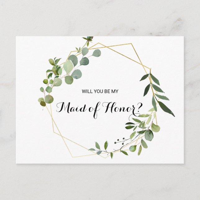 Tropical Green Leaves Maid of Honor Invitation Postcard (Front)