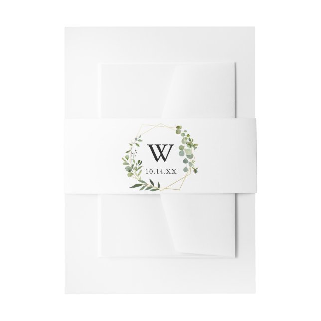 Tropical Green Leaves Monogram Wedding Invitation Belly Band (Front Example)