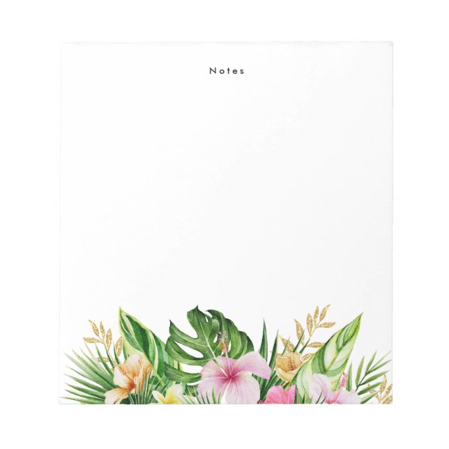 Tropical Green Leaves Orange Pink Flowers Custom Notepad (Front)