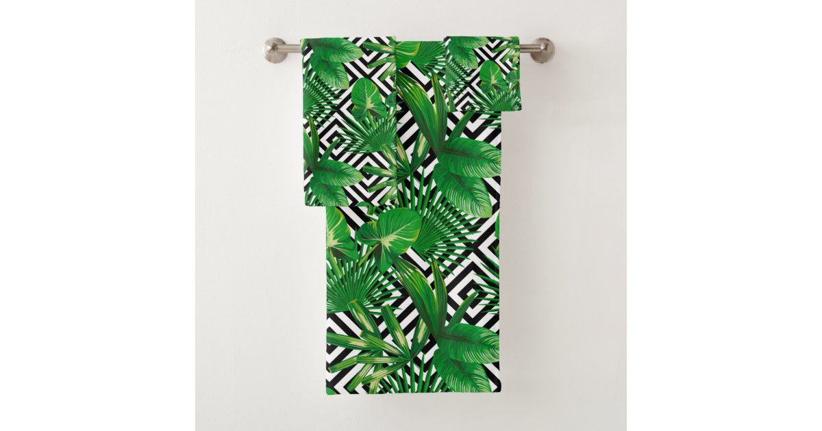 Tropical Green Leaves Pattern Bath Towel Set Zazzle