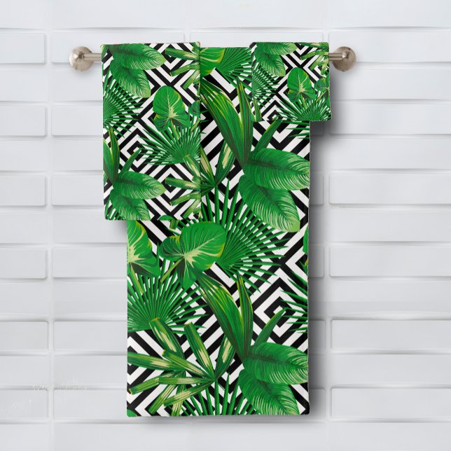 Tropical Green Leaves Pattern Bath Towel Set (Tropical Green Leaves Pattern Bath Towel Set, buy separate pieces, too.)