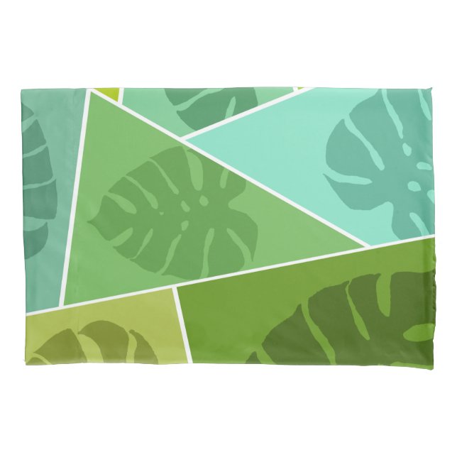 TROPICAL GREEN LEAVES PATTERN  PILLOW CASE (Front)