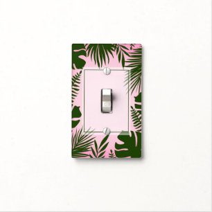 Tropical Green Leaves Pink Chic Botanical Plants Light Switch Cover