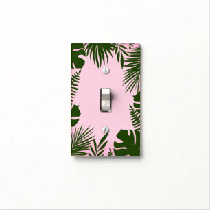 Tropical Green Leaves Pink Chic Botanical Plants Light Switch Cover