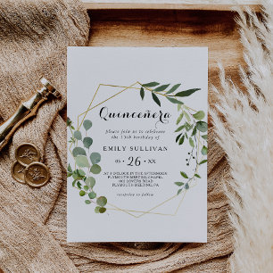 Tropical Green Leaves Quinceañera Birthday Party Invitation