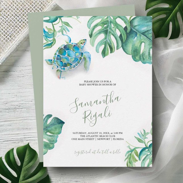 Tropical Green Leaves Sea Turtle Baby Shower (Creator Uploaded)