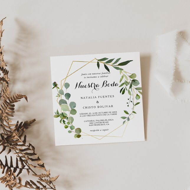 Tropical Green Leaves Spanish Wedding Invitation (Creator Uploaded)