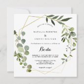 Tropical Green Leaves Spanish Wedding Invitation (Front)