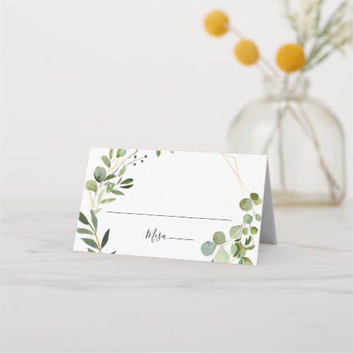 Tropical Green Leaves Spanish Wedding Place Card