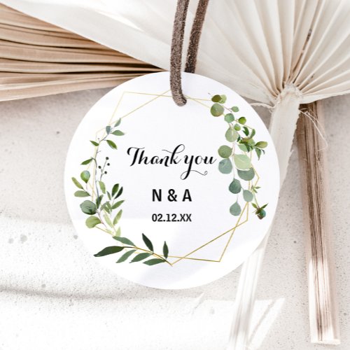 Tropical Green Leaves Thank You Favor Classic Round Sticker