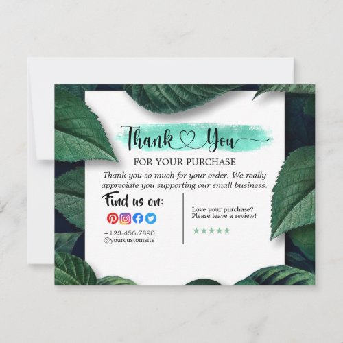 Tropical Green Leaves Thank You For Your Purchase