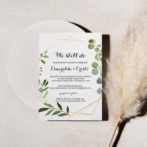 Tropical Green Leaves Vow Renewal Invitation