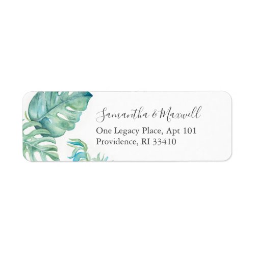 Tropical Green Leaves Watercolor Return Address Label