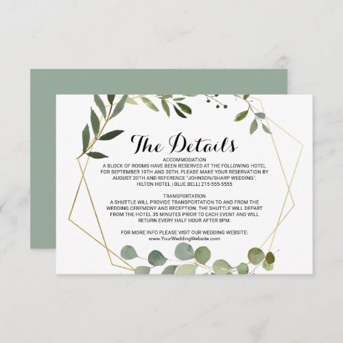 Tropical Green Leaves Wedding Details Insert Card