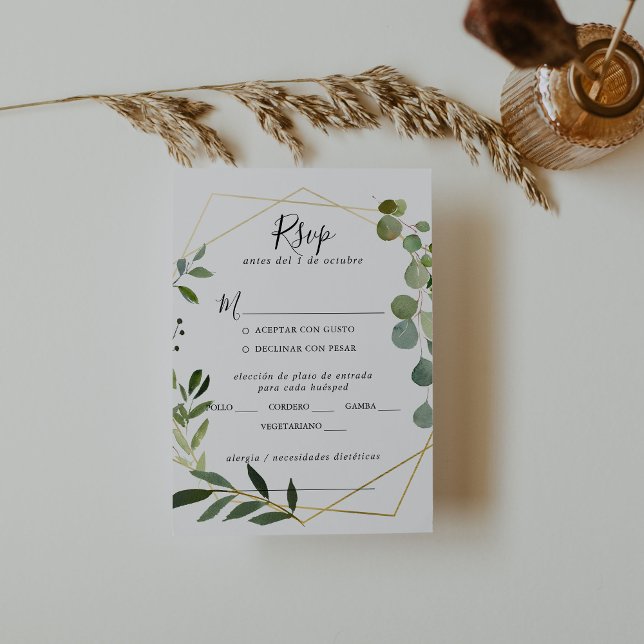 Tropical Green Leaves Wedding Menu Choice RSVP (Creator Uploaded)