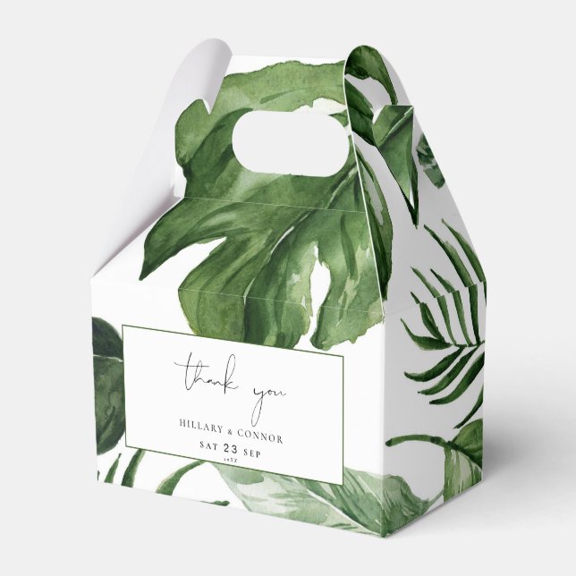 Tropical green leaves Wedding Party Favor boxes (Front Side)