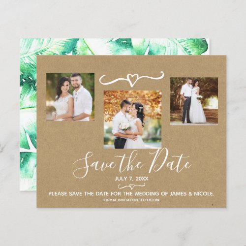 Tropical Green Leaves Wedding Photo Save the Date