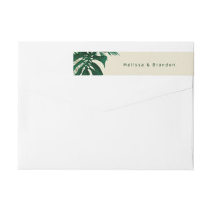 Tropical Green Leaves Wedding Return Address Wrap Around Label