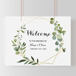 Tropical Green Leaves Welcome Wedding Poster