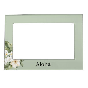 Tropical Green Leaves White Hibiscus Orchids Magnetic Frame