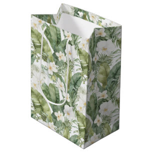 Tropical Green Leaves White Orchids Wedding Medium Gift Bag