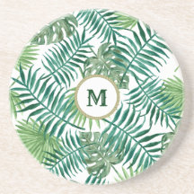 Tropical Green Leaves with Custom Monogram