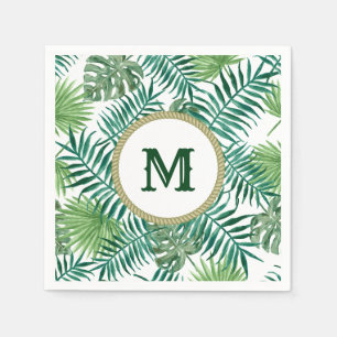 Tropical Green Leaves with Custom Monogram Napkins