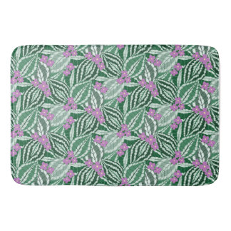Tropical Green leaves with purple flowers  Bath Mat