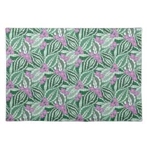 Tropical Green leaves with purple flowers Cloth Placemat