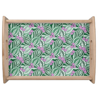 Tropical Green leaves with purple flowers  Serving Tray