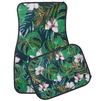Tropical Green Lilac Gold Monster Leaves Floral Car Floor Mat by kicksdesign at Zazzle