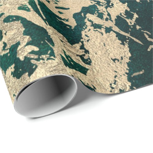 Tropical Green Molten Gold Marble Shiny Metallic Wrapping Paper