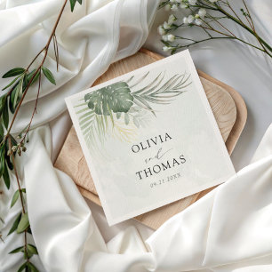 Tropical Green Monstera Coastal Wedding Napkins