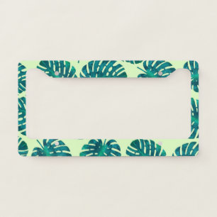 Tropical Green Monstera Deliciosa Leaves Patterns License Plate Frame