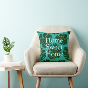 Tropical green Monstera leaf plant custom Throw Pillow